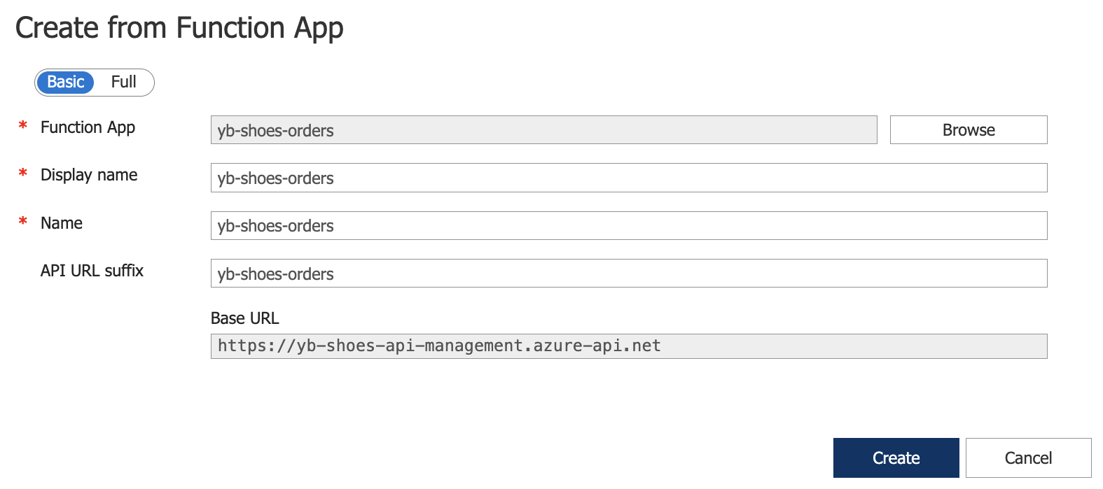 Create API from Azure Function Create API from Azure Function